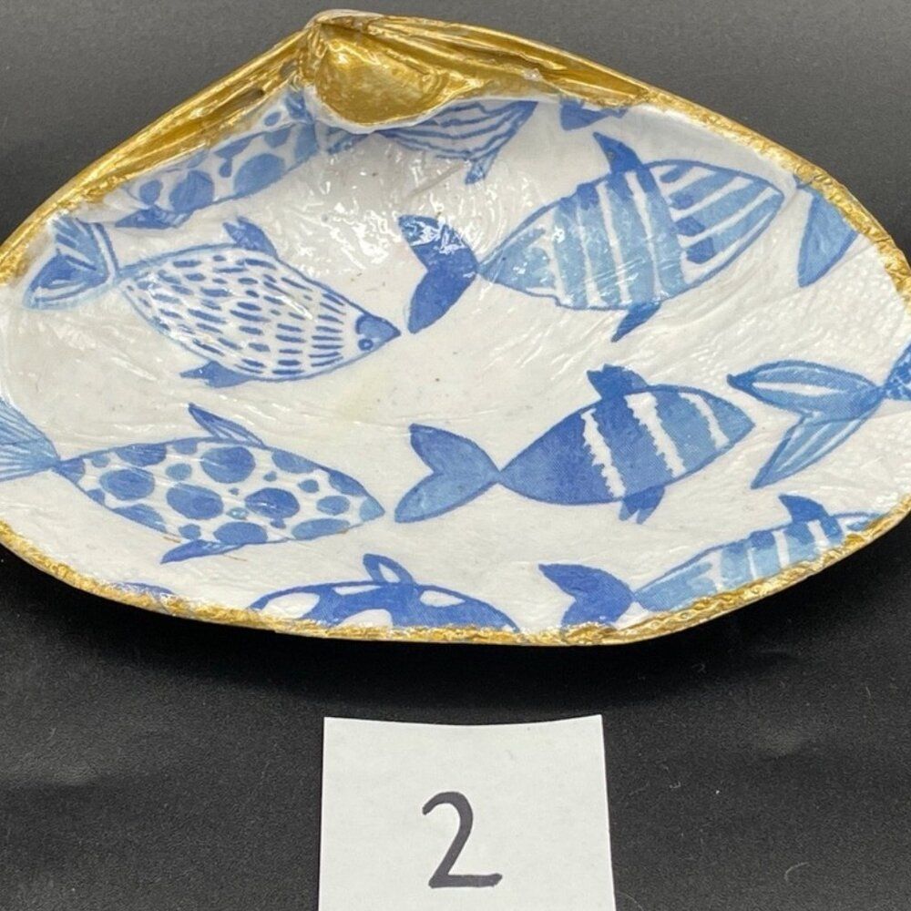 Decoupage Shell Decoupage Trinket Dish SCHOOL OF FISH Beach House Coastal